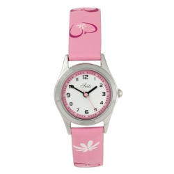 Pige armbåndsur med blomster på rem - pink