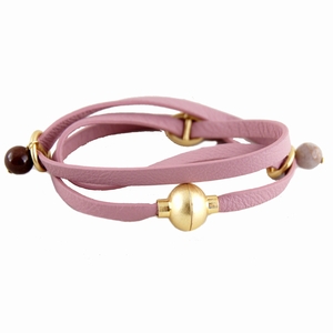 Billede af Læder armbånd med magnetlås - rosa